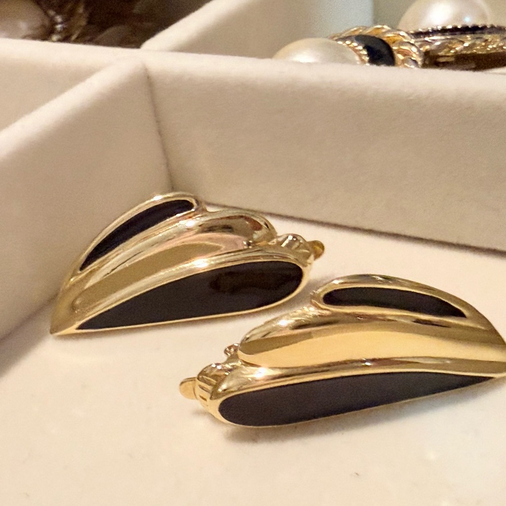Trifari Gold and Black Modern Earrings